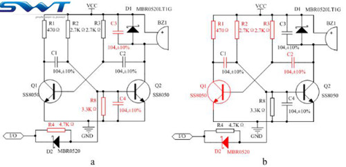 无源蜂鸣器驱动电路兼容设计（图为无源蜂鸣器兼容设计电路）